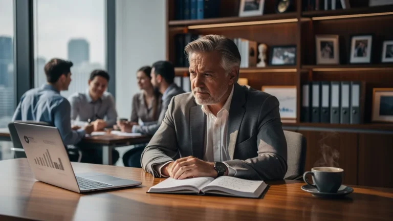 Homme de 49 ans mentorant un junior en entreprise, illustrant le succès du tutorat interne face au module en ligne