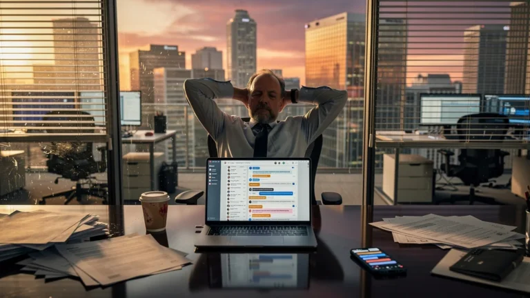 Homme de 49 ans dans un bureau moderne, symbole d'un échec de charte de déconnexion après six semaines