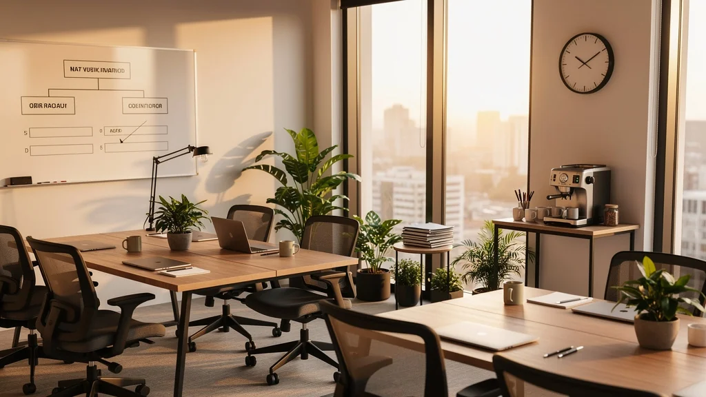 Bureau moderne et lumineux illustrant une entreprise de 30 personnes sans DRH, ambiance professionnelle et chaleureuse